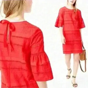 J Crew Flutter‎ Sleeve Eyelet Shift 100% Cotton Dress Red Size 2 Size Small